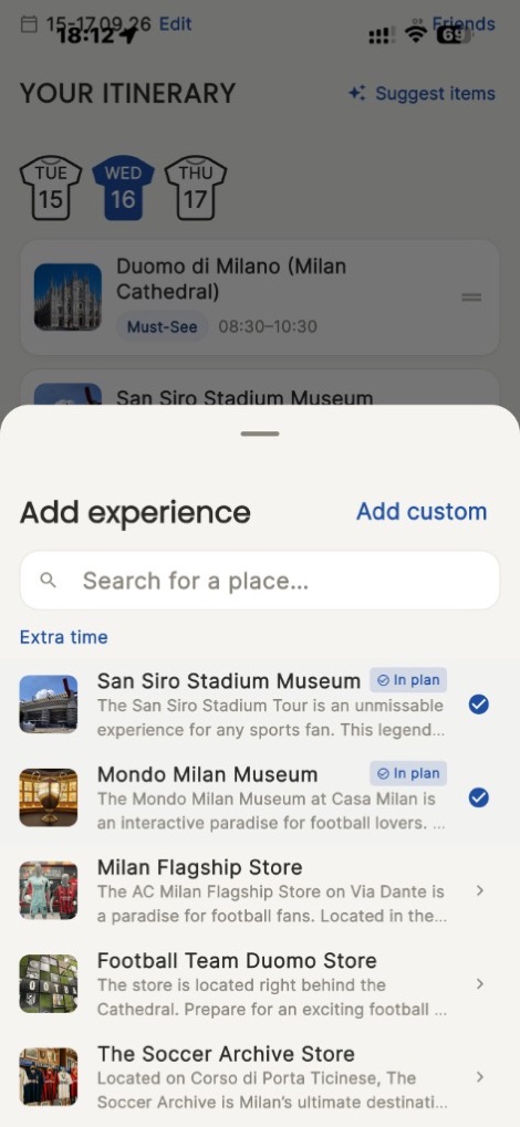 Adiciona um museu, tour, ou uma refeição