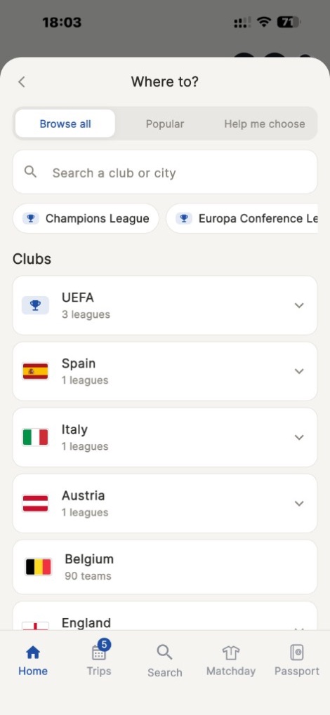 Explora cada clube, liga e taça