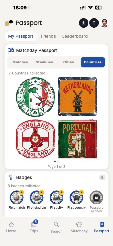 Cada país onde seguiste a equipa